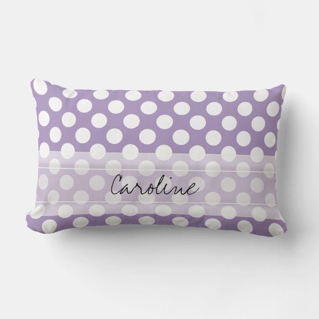 Monogram Purple White Trendy Fun Polka Dot Pattern Lumbar Cushion (Front)