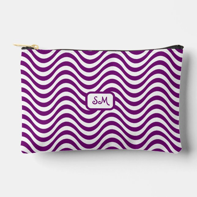 Monogram Purple White Wavy Stripes Psychedelic SM Accessory Pouch (Front)