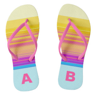 Monogram Purple Yellow Blue Stripes Thongs