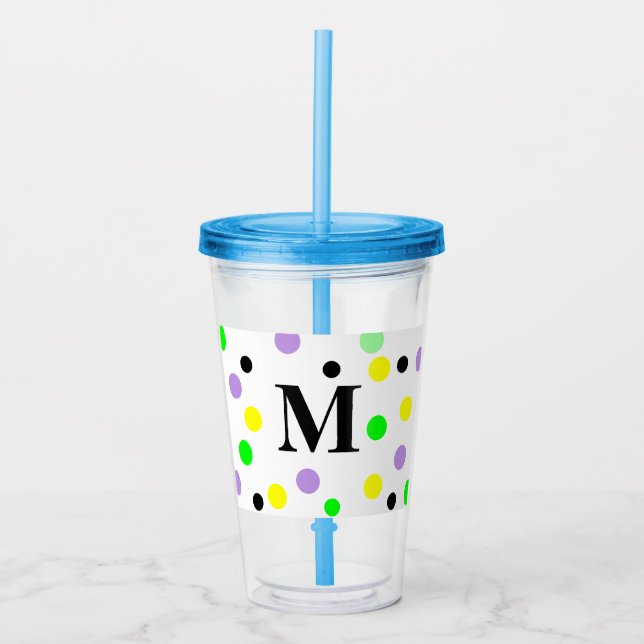 Monogram Purple Yellow Green Polka Dots Acrylic Tumbler (Front)