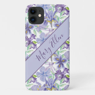Monogram Purple Yellow Iris Floral Watercolor   iPhone 11 Case