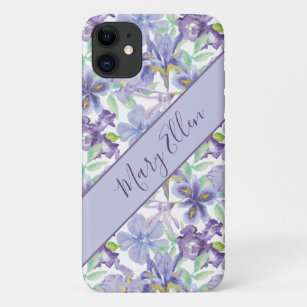 Monogram Purple Yellow Iris Floral Watercolor   Case-Mate iPhone Case