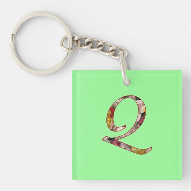 Monogram Q Floral Design Keychain (Front)