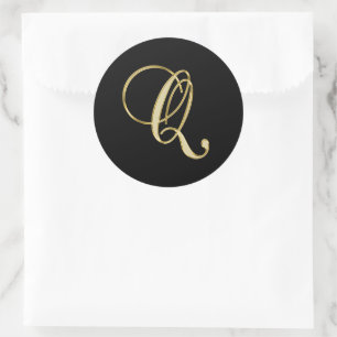 Monogram Q gold script Classic Round Sticker
