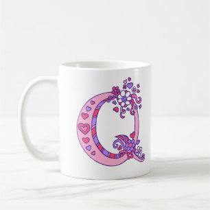 Monogram Q hearts and flowers pink purple mug