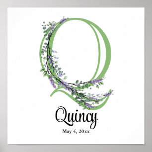 Monogram Q, Lavender Eucalyptus nursery Poster