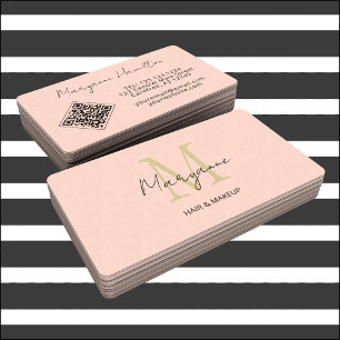 Monogram QR Code Peach Business Card