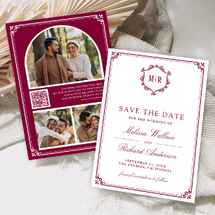 Monogram QR Code Photo Collage Magenta Wedding Save The Date