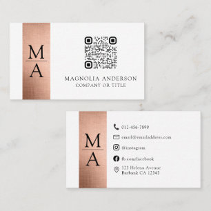 Monogram QR Code Rose Gold Foil Business Card