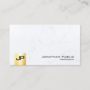 Monogram QR Code Upload Logo White Marble Gold Business Card