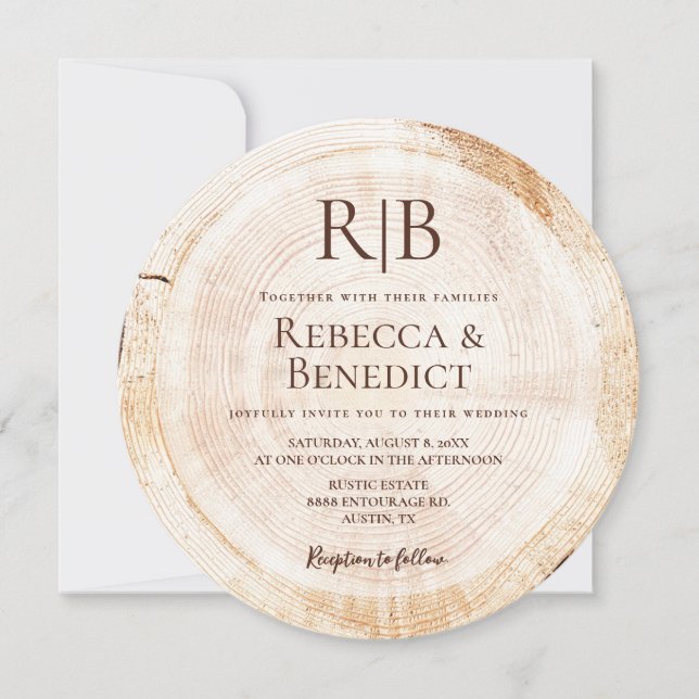Monogram QR Code Website Bark Rustic Wedding  Invitation (Front)