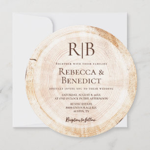 Monogram QR Code Website Bark Rustic Wedding  Invitation
