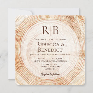 Monogram QR Code Website Bark Rustic Wedding  Invitation