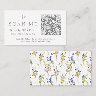Monogram QR Code Website Floral Wedding RSVP Enclosure Card