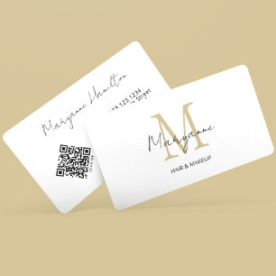 Monogram QR Code White Gold Business Card