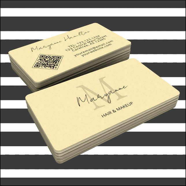 Monogram QR Code Yellow Business Card (Creator Uploaded)