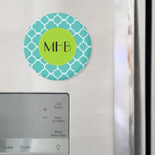 Monogram - Quatrefoil Shape - Blue White Magnet