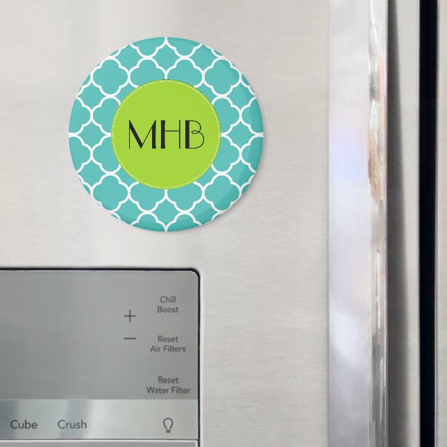 Monogram - Quatrefoil Shape - Blue White Magnet (In Situ (Fridge))