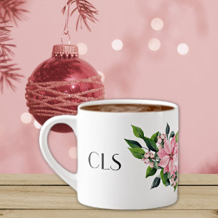 Monogram & Quote, Pink Poinsettia Swag on 6oz Espresso Cup
