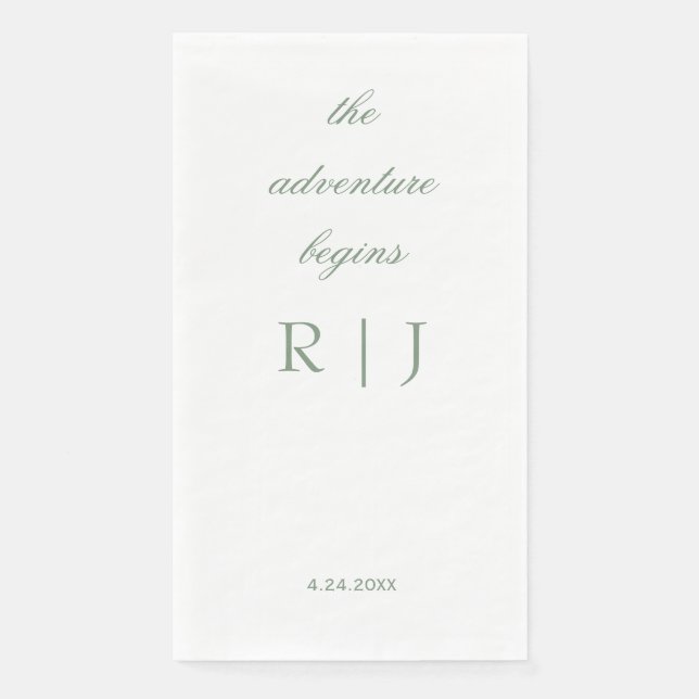 Monogram Quote Script Text Sage Green Wedding Napkin (Front)