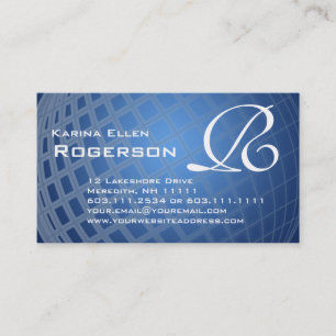 Monogram R Elegant Blue International Globe Business Card