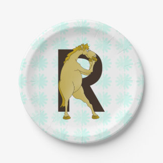 Monogram R Funny Pony Personalised Paper Plate