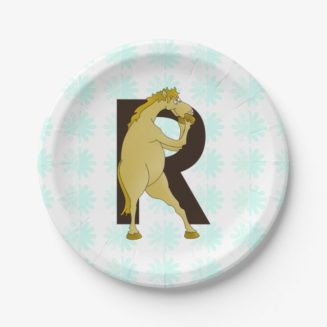 Monogram R Funny Pony Personalised Paper Plate (Front)