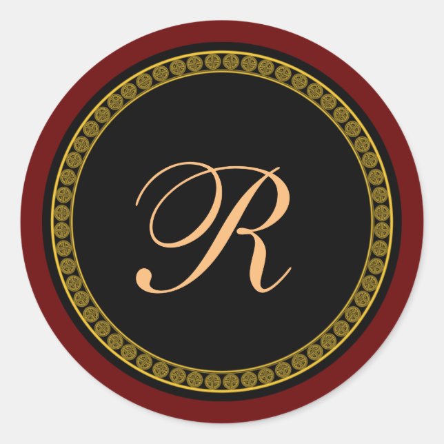 Monogram "R" gold-coloured script Classic Round Sticker (Front)