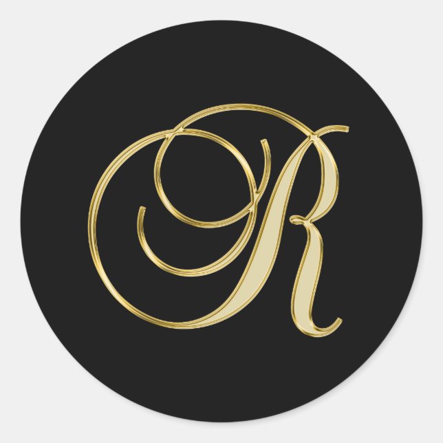 Monogram R gold script Classic Round Sticker (Front)