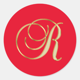 Monogram R gold script Classic Round Sticker