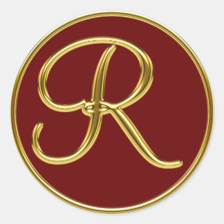 Monogram R in 3D gold Classic Round Sticker
