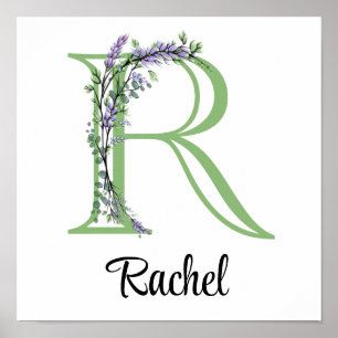 Monogram R Lavender Eucalyptus nursery  Poster