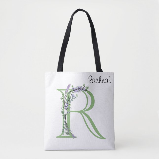 Monogram R Lavender Eucalyptus Tote Bag (Front)