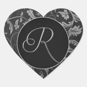 Monogram R Silver and Black Damask Wedding Seal