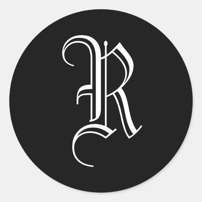 Monogram R Sticker Old English Style Black White (Front)
