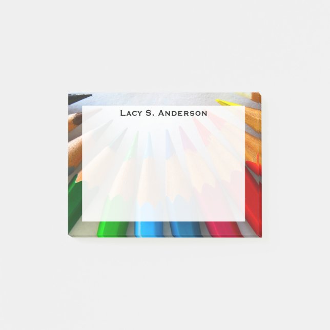 Monogram Rainbow Art Coloured Pencil Point Close-u Post-it Notes (Front)