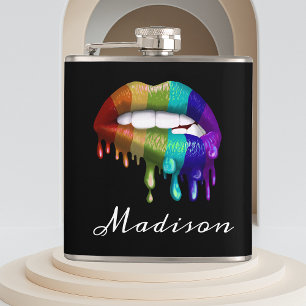 Monogram Rainbow Biting Lips Drips Hip Flask