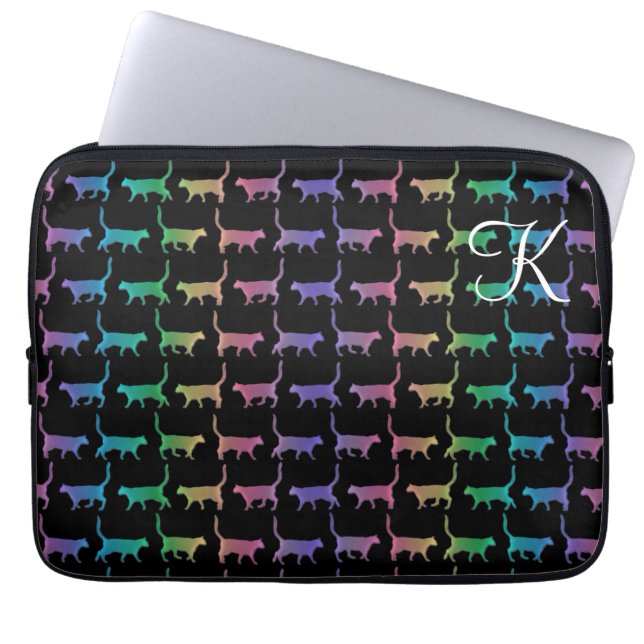 Monogram Rainbow Cats Animal Pattern Laptop Sleeve (Front)