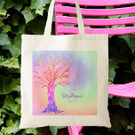 Monogram Rainbow Colors Sparkles Tote Bag<br><div class="desc">This pretty bag is decorated on both sides with a tree and a background in rainbow unicorn colors with glitter sparkling stars.
Easily Customizable.
Original Mosaic Tree © Michele Davies.</div>