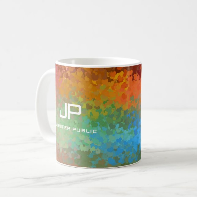 Monogram Rainbow Colours Colourful Abstract Coffee Mug (Front Left)