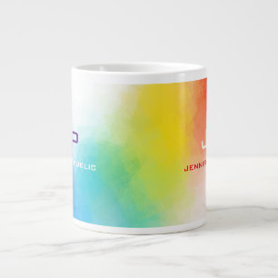 Monogram Rainbow Colours Colourful Abstract Templa Large Coffee Mug