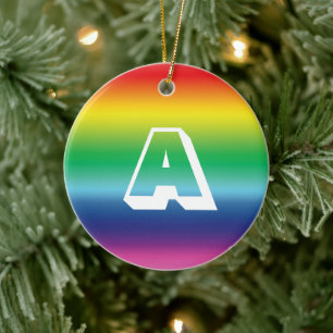 Monogram rainbow colours custom initial Christmas Ceramic Ornament