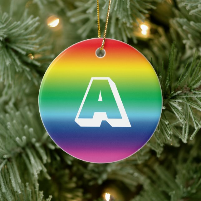 Monogram rainbow colours custom initial Christmas Ceramic Ornament (Tree)