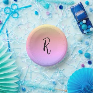 Monogram Rainbow Colours Personalised Paper Plate