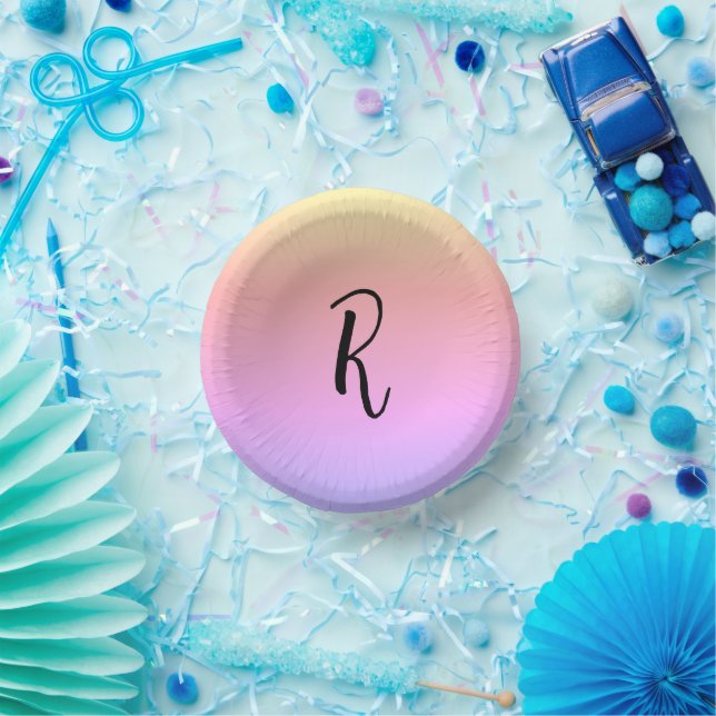 Monogram Rainbow Colours Personalised Paper Plate (Party)