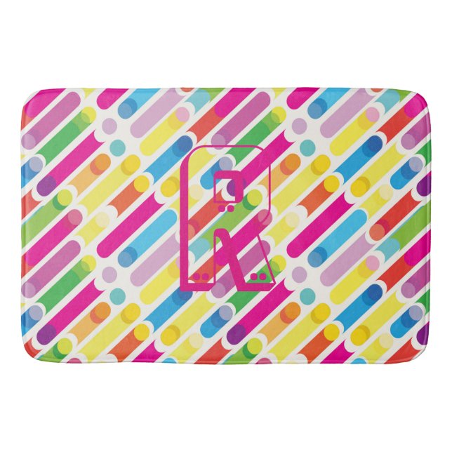 Monogram Rainbow Diagonal Lines Pattern Pop Art Bath Mat (Front)
