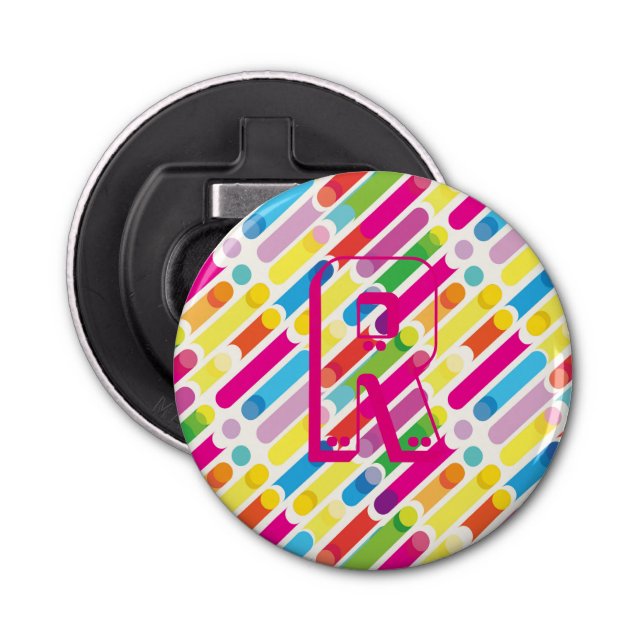 Monogram Rainbow Diagonal Lines Pattern Pop Art Bottle Opener (Front)