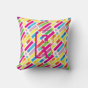 Monogram Rainbow Diagonal Lines Pattern Pop Art Cushion