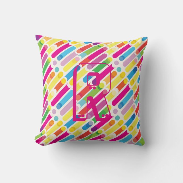 Monogram Rainbow Diagonal Lines Pattern Pop Art Cushion (Front)