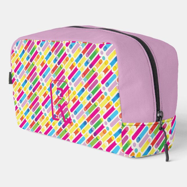 Monogram Rainbow Diagonal Lines Pattern Pop Art Dopp Kit (Right Corner)